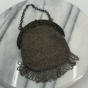 Antique chatelaine beaded steel silver beaded purse
